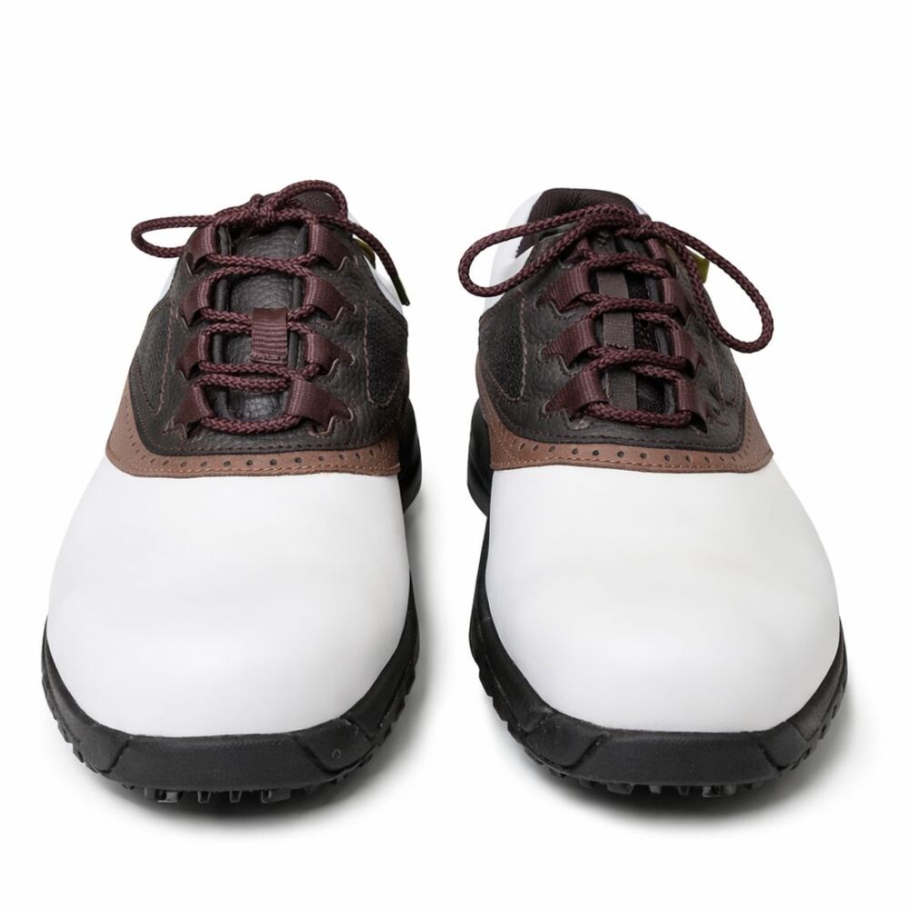FootJoy GreenJoys Golf Shoes Mens 10.5 M Brown White Saddle Oxford Laces Spikes - Picture 2 of 12